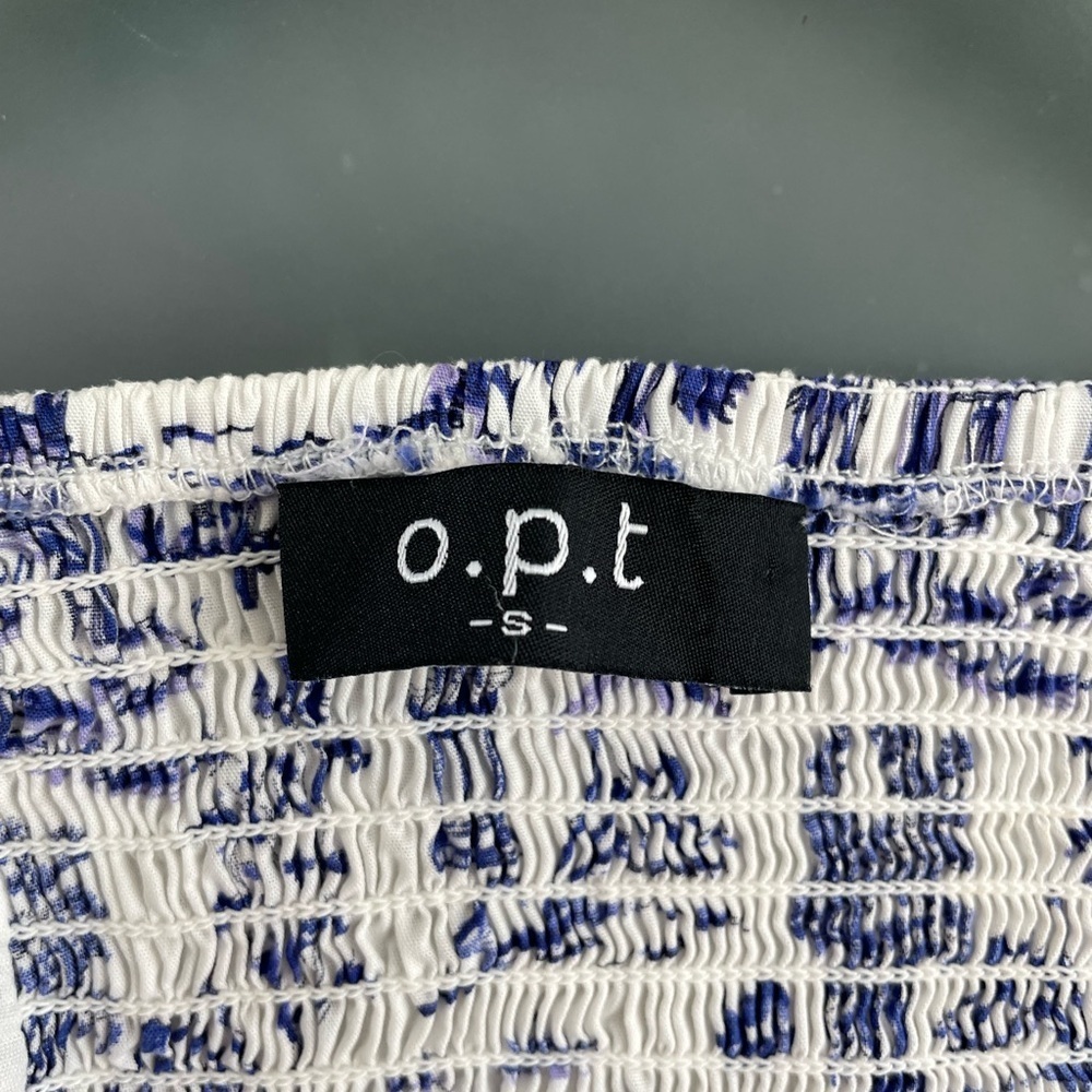 O.P.T Blue Toile Print Crop Top Puff Sleeve Skirt Set Cottagecore Small Anthro - Picture 6 of 10